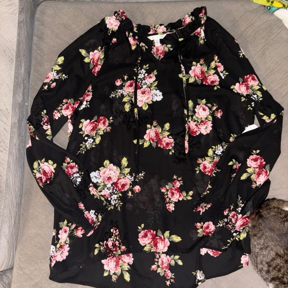 Chic Black Floral Women's Blouse